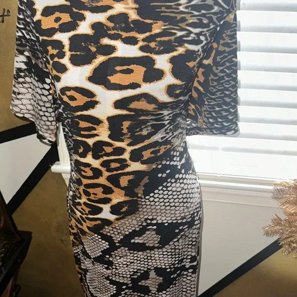 Fashion Nova Black and Tan Mixed Animal Print Midi Dress - Picture 7 of 8